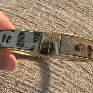 Gold Tone And Animal Print Hinge Bracelet Bangle